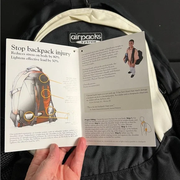 New Airpacks System Backpack Small Black Stop Back Injury Core Products #3300.